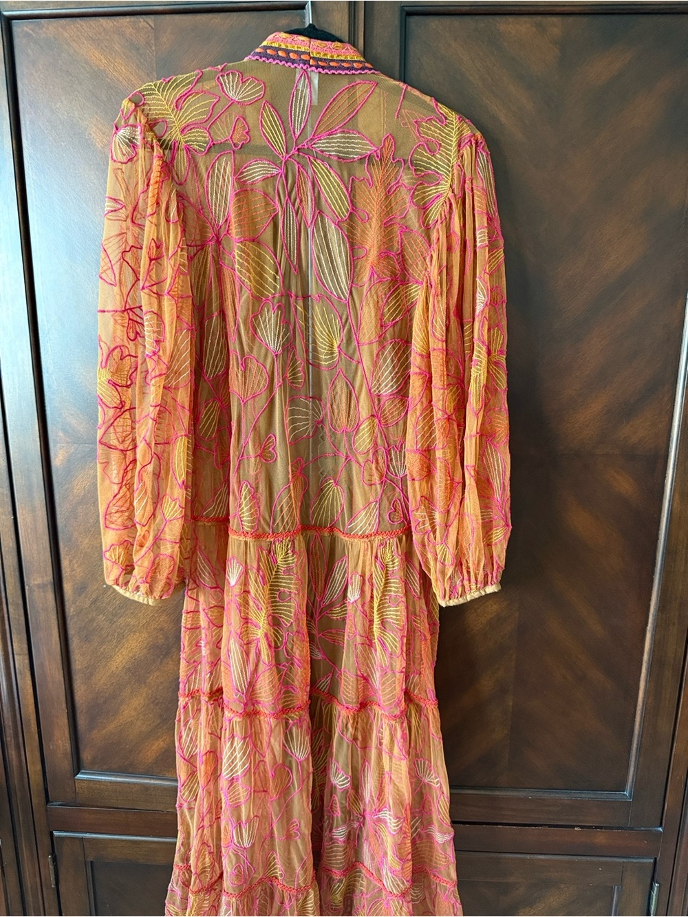 Sheer Floral Embroidered Duster Coverup in Rust Orange - Picture 7 of 8